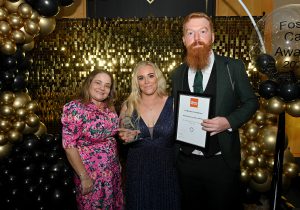 Sinead and Aaron, Young Foster Carers of Excellence Award with Michelle Quigley, Principal social worker (left)